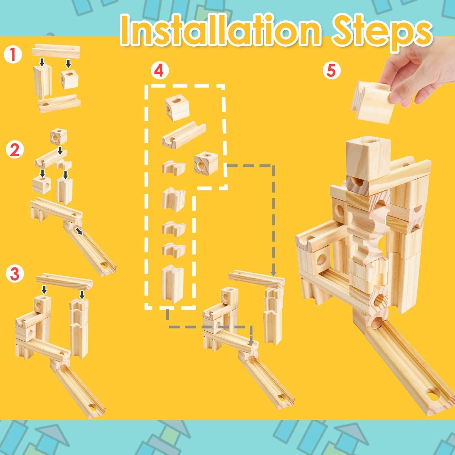 Pista de Canicas de Madera Onshine - Set de 60 Piezas para Niños