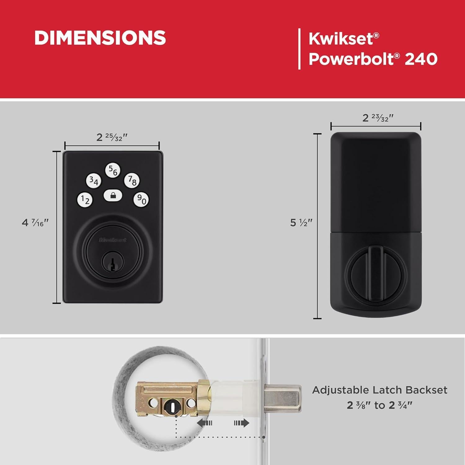 Cerradura Electrónica Kwikset Powerbolt 240 Teclado Negro Mate