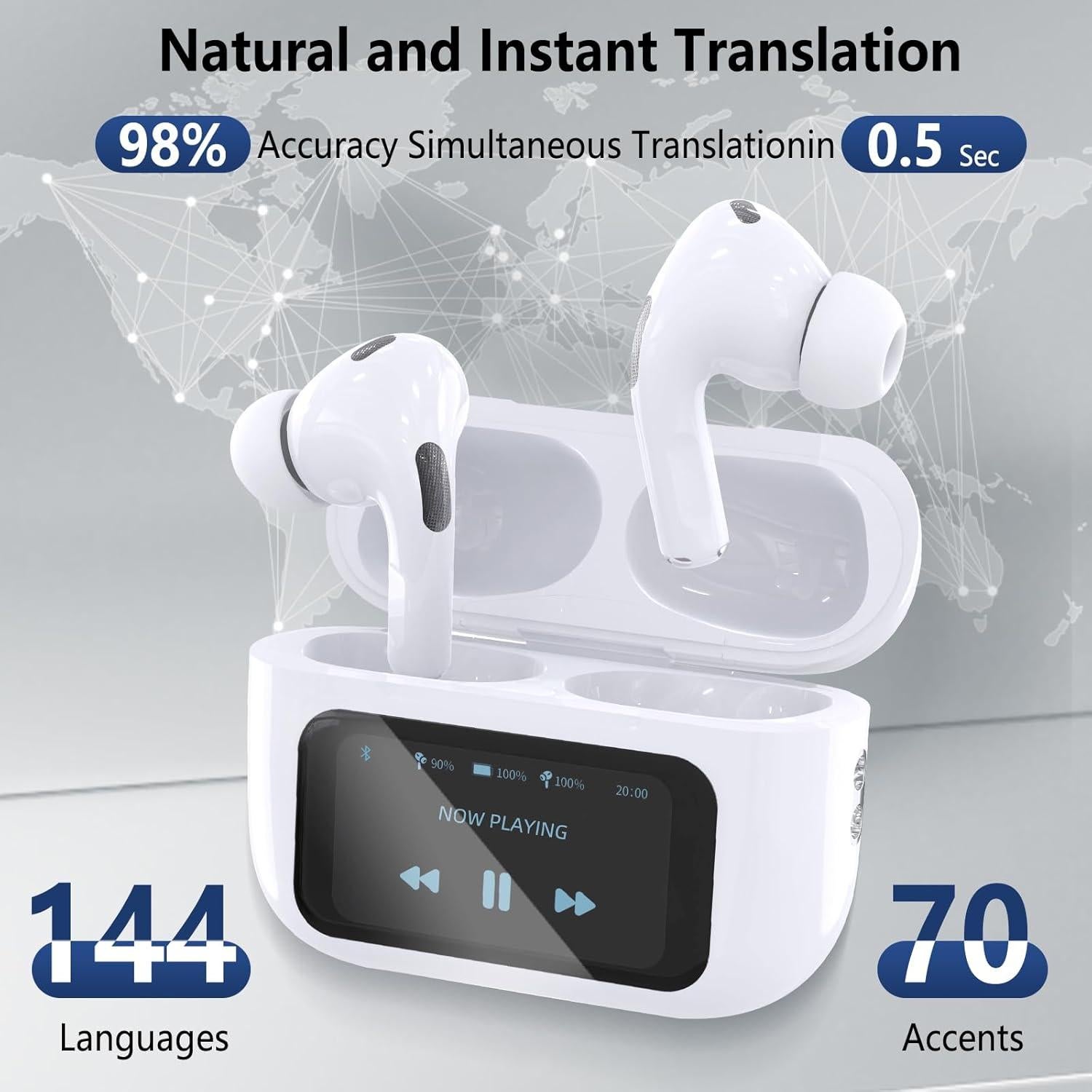 Auriculares Traductores de Idiomas KUONAOLIFE Blanco - 144 Idiomas