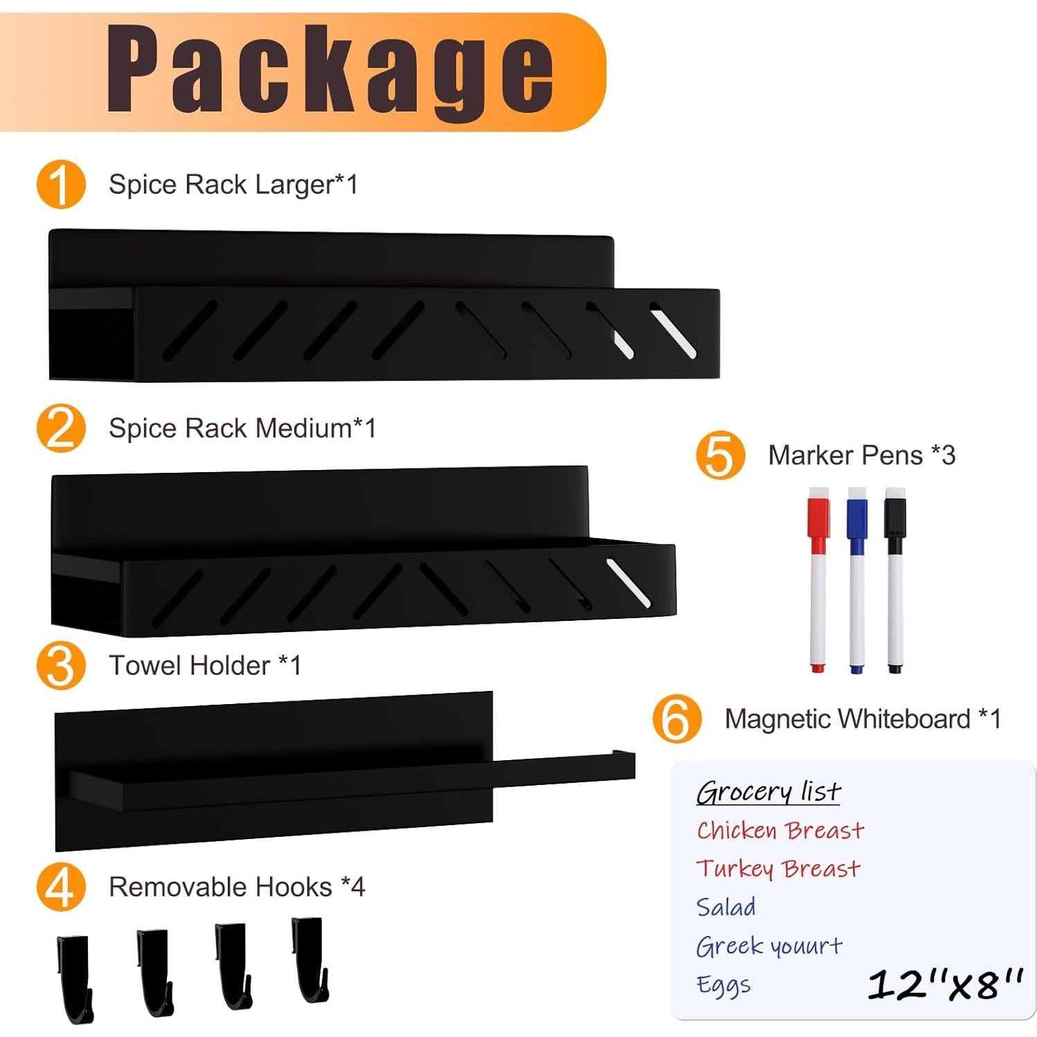 Estante Magnético para Especias FullyWarms - 4 Piezas Negro