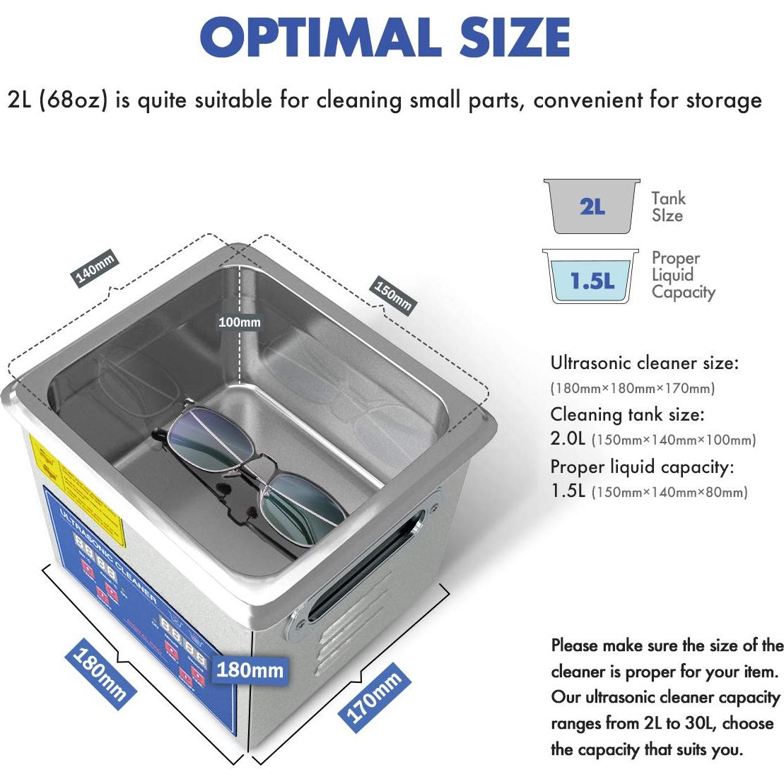 Limpiador de Piezas Ultrasónico 200W 2L Acero Inoxidable