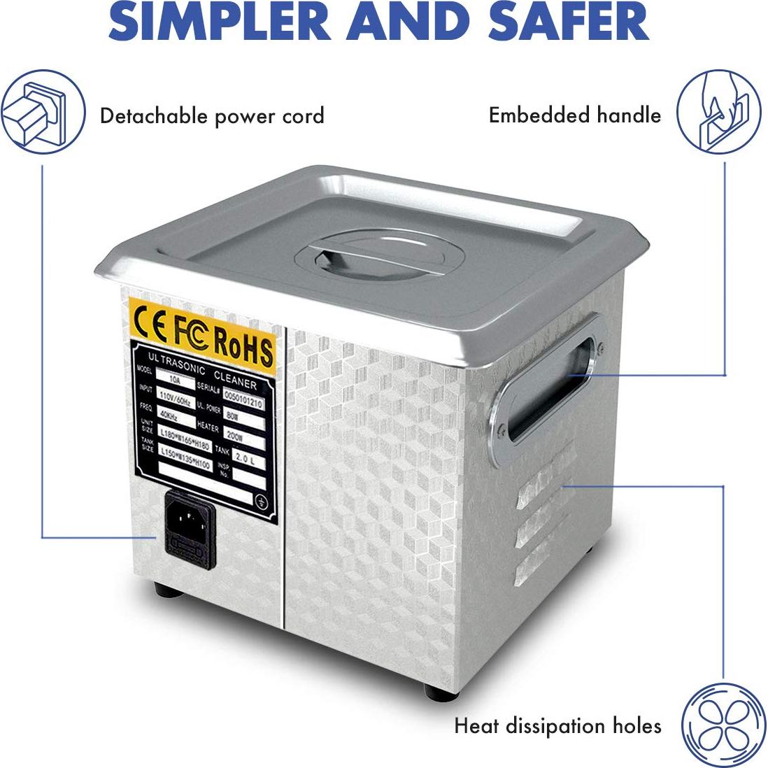 Limpiador de Piezas Ultrasónico 200W 2L Acero Inoxidable