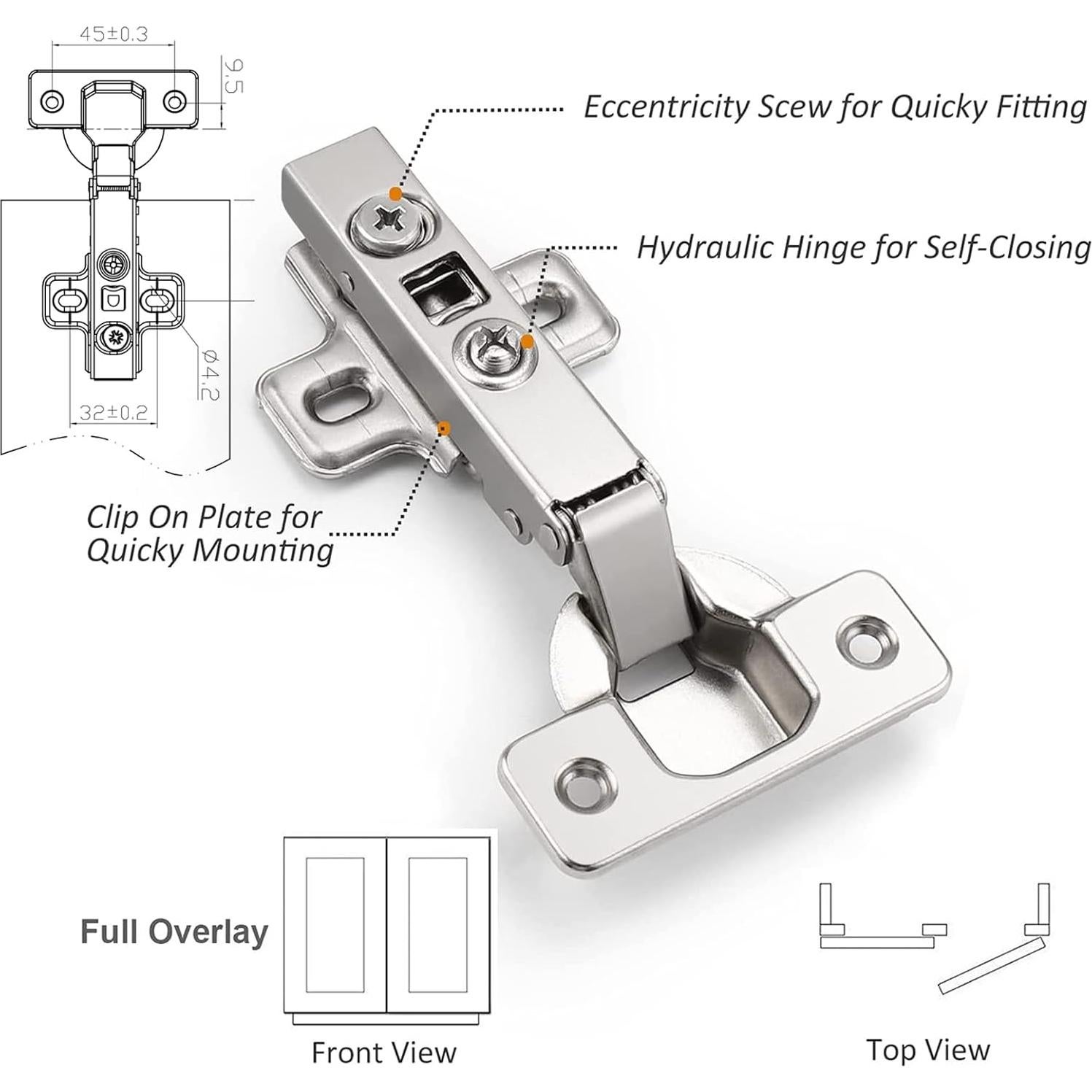 Bisagra Oculta Probrico CHR093 Cierre Suave 105 Grados 1 Par