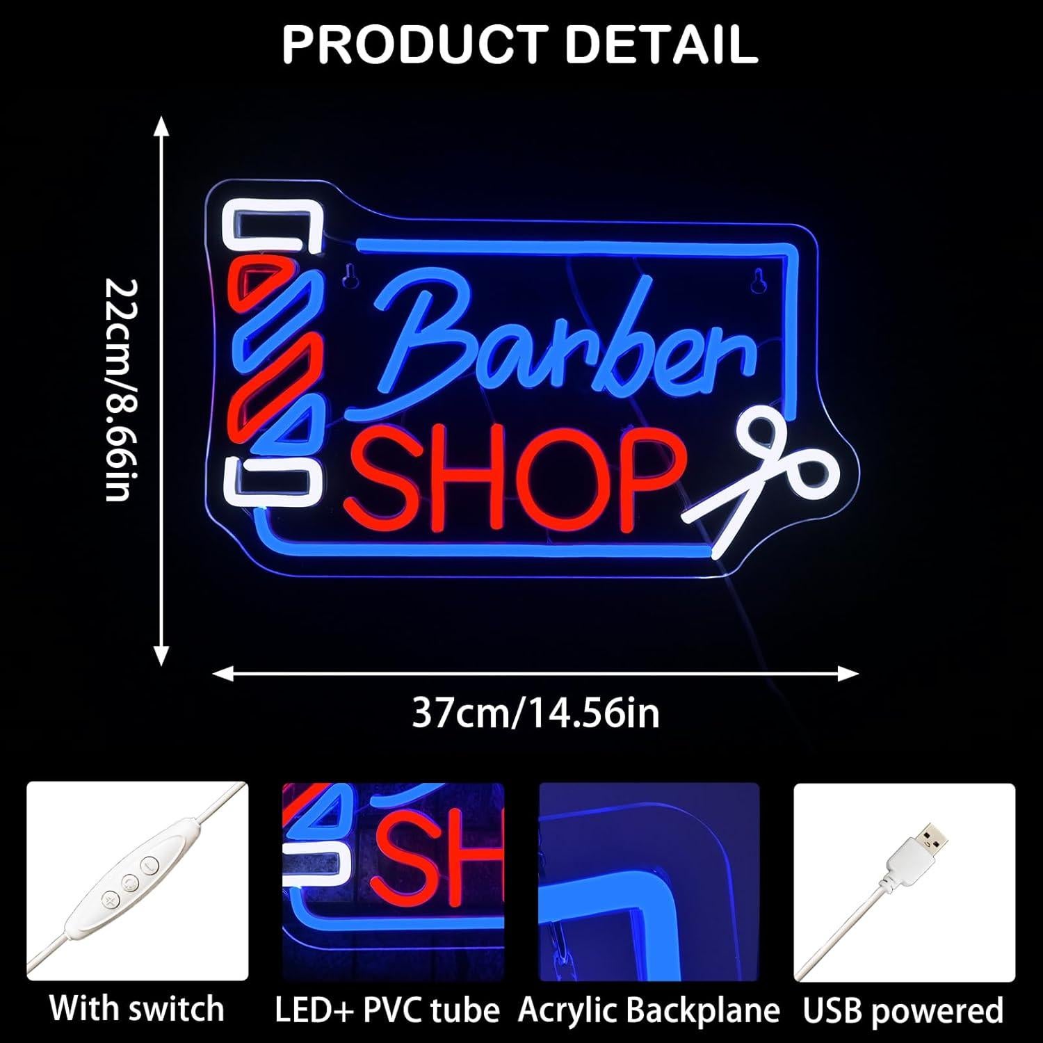 Luz de Neón LED Looklight Barber Shop 37x22 cm Dimmable