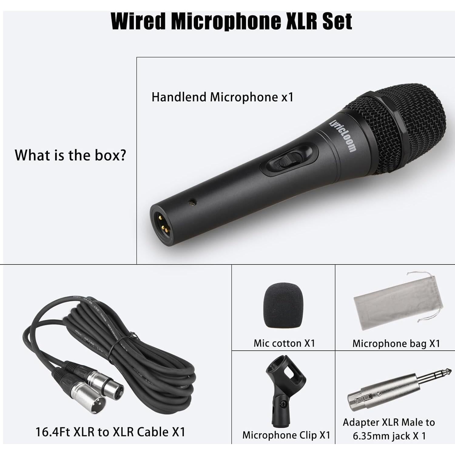 Micrófono dinámico profesional LyricLoom DM-12set con cable XLR 5m