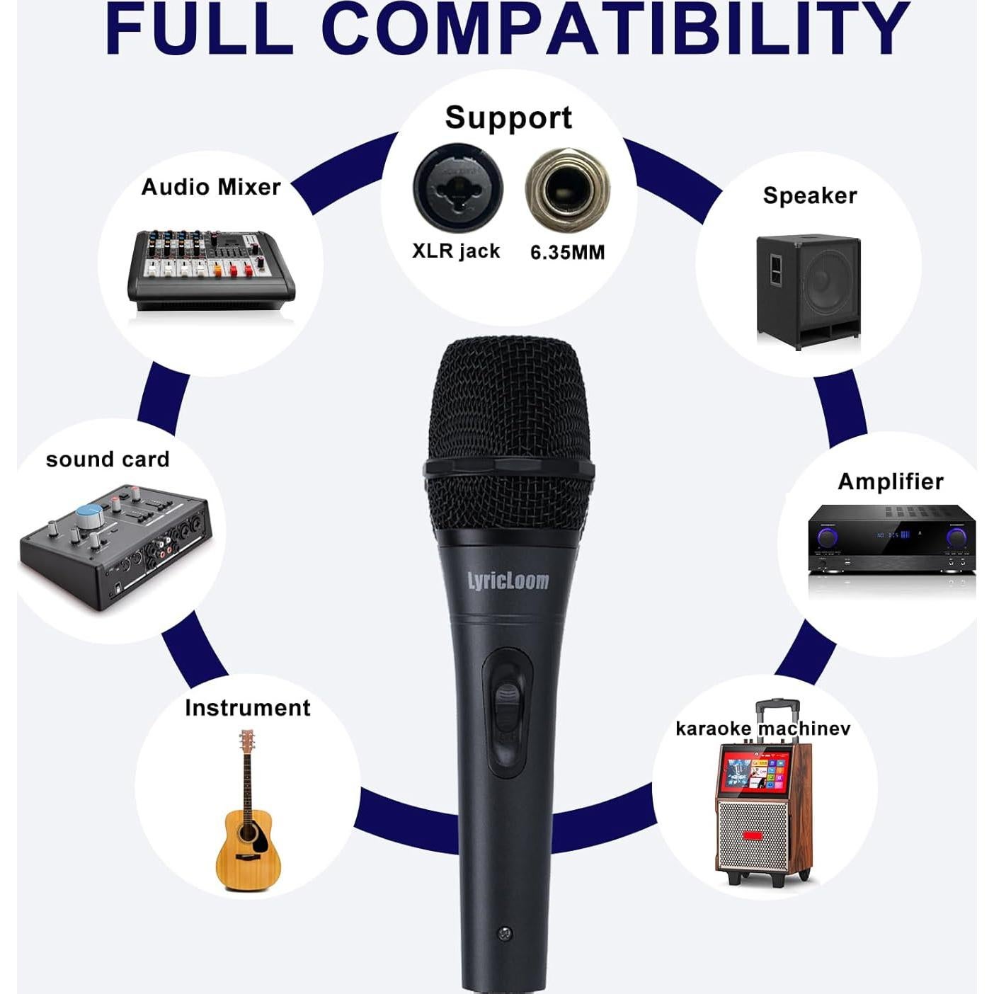 Micrófono dinámico profesional LyricLoom DM-12set con cable XLR 5m