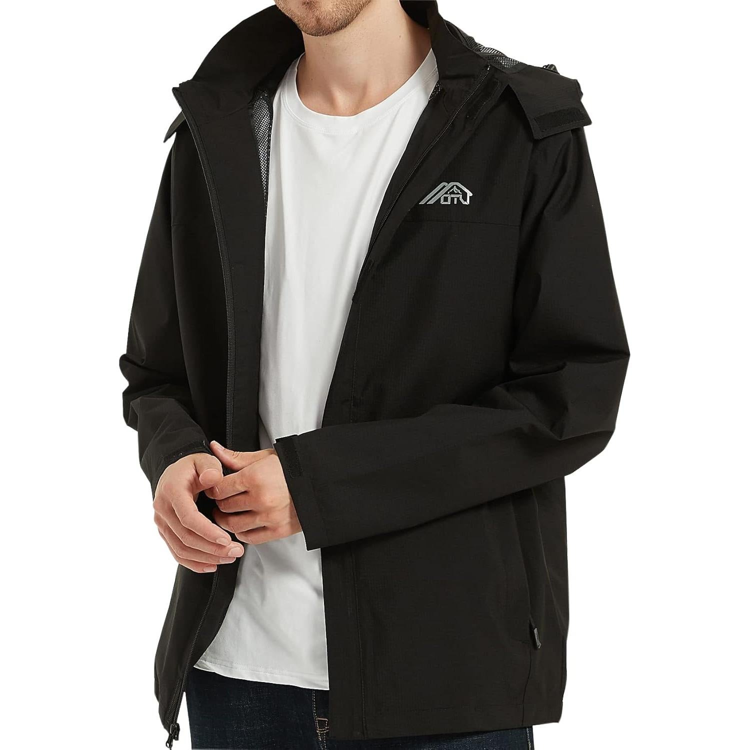 Chaqueta de Lluvia Impermeable OTU para Hombre - Negra - Ligera