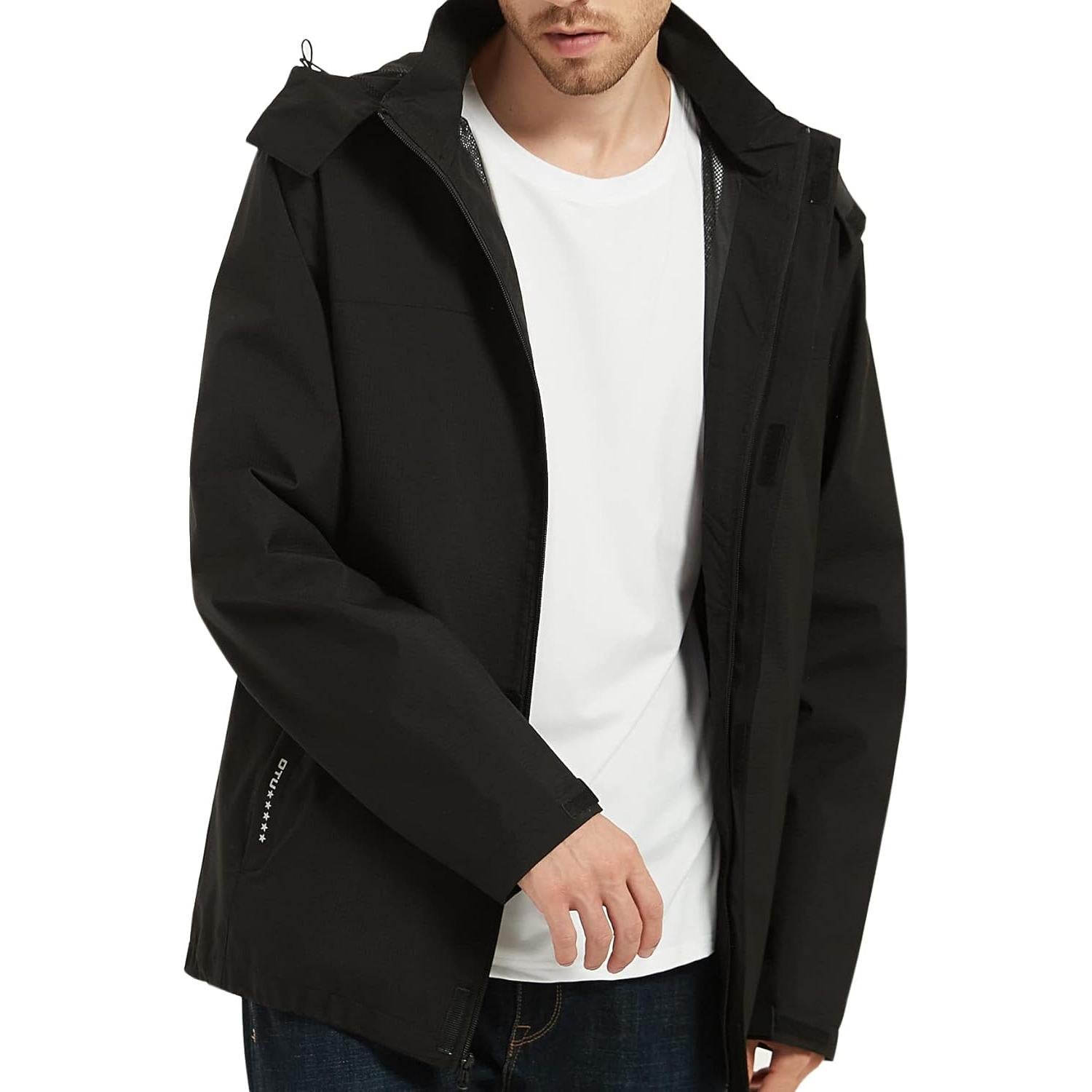 Chaqueta de Lluvia Impermeable OTU para Hombre - Negra - Ligera