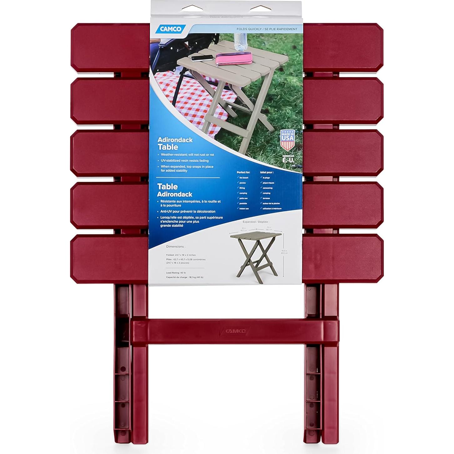 Mesa Lateral Plegable Camco 51694 Roja para Playa y Camping