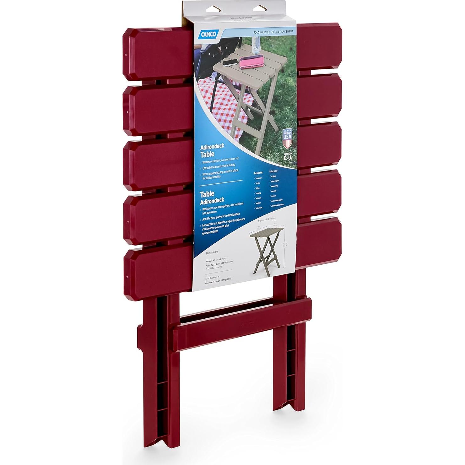 Mesa Lateral Plegable Camco 51694 Roja para Playa y Camping