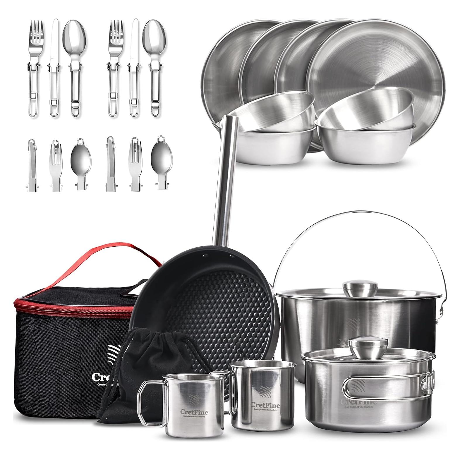 Juego de Cocina para Camping CretFine 26 Piezas Acero Inoxidable