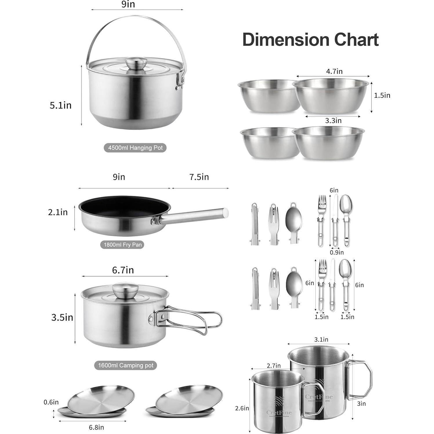 Juego de Cocina para Camping CretFine 26 Piezas Acero Inoxidable