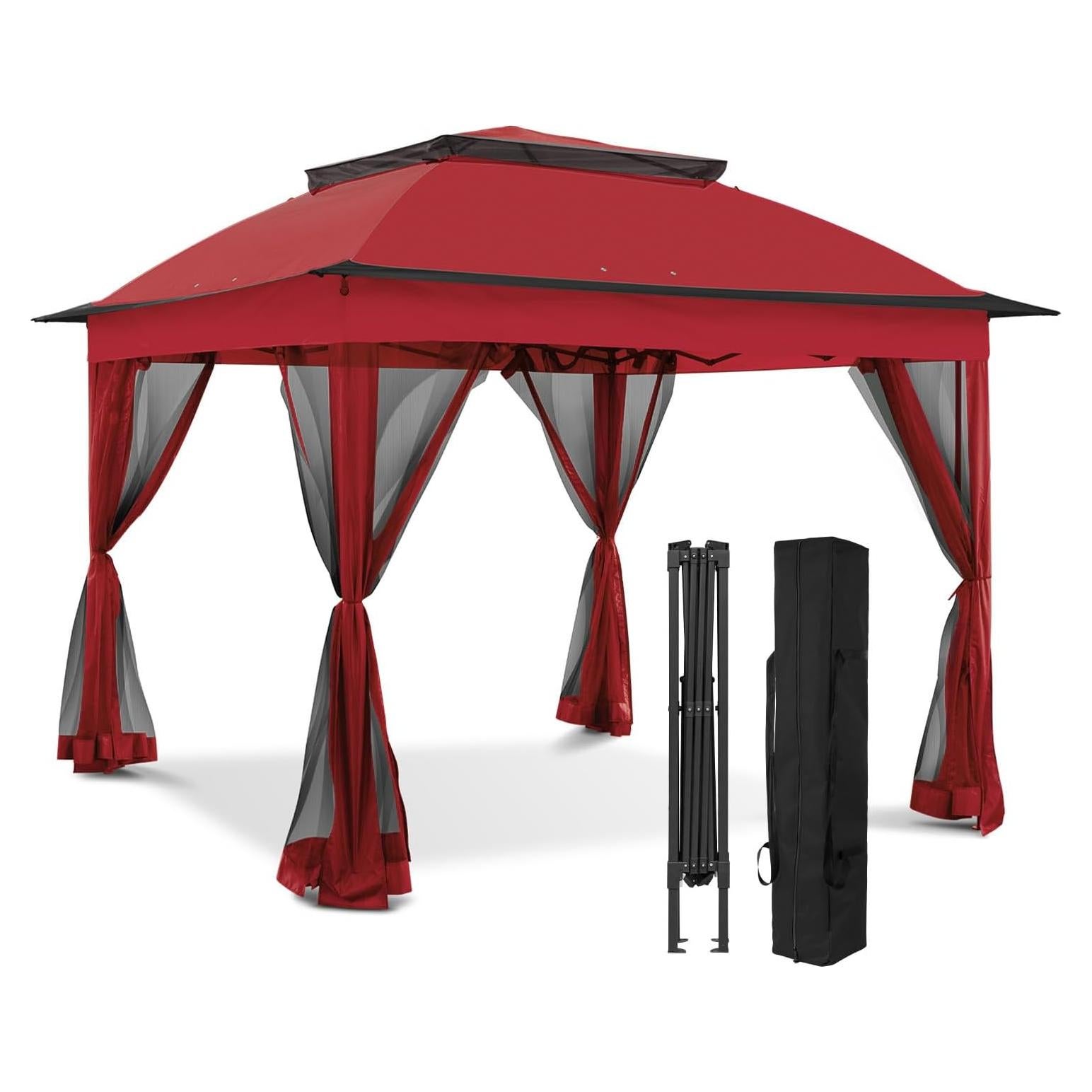 Gazebo Plegable EAGLE PEAK 11x11 con Malla y Toldos Rojo