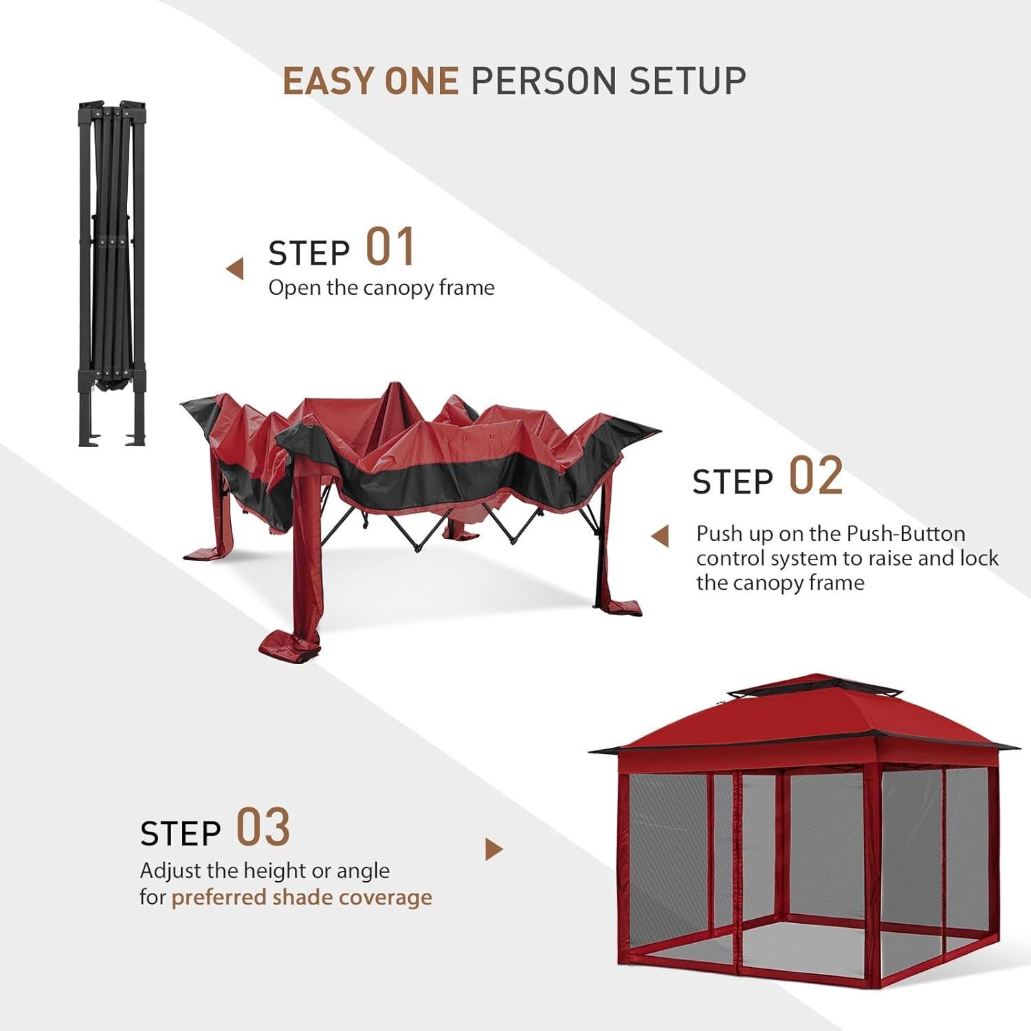 Gazebo Plegable EAGLE PEAK 11x11 con Malla y Toldos Rojo