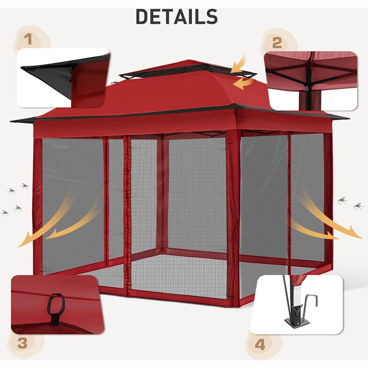 Gazebo Plegable EAGLE PEAK 11x11 con Malla y Toldos Rojo