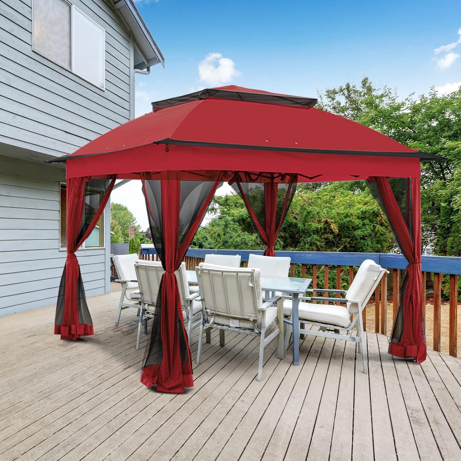 Gazebo Plegable EAGLE PEAK 11x11 con Malla y Toldos Rojo