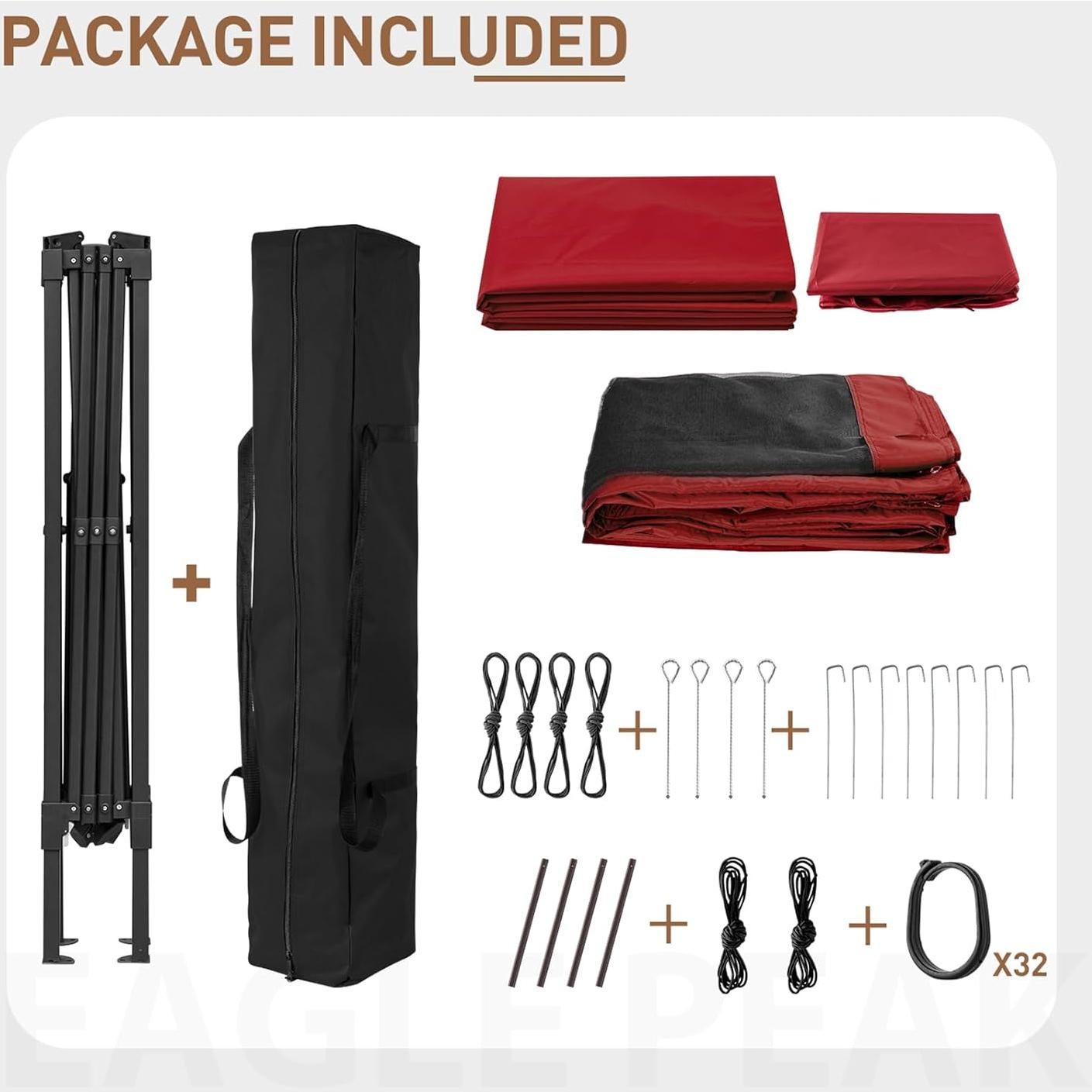 Gazebo Plegable EAGLE PEAK 11x11 con Malla y Toldos Rojo