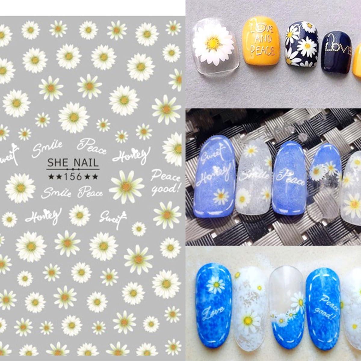 Calcomanías de Uñas 3D ZRZETREB Flores Margaritas 6 Hojas