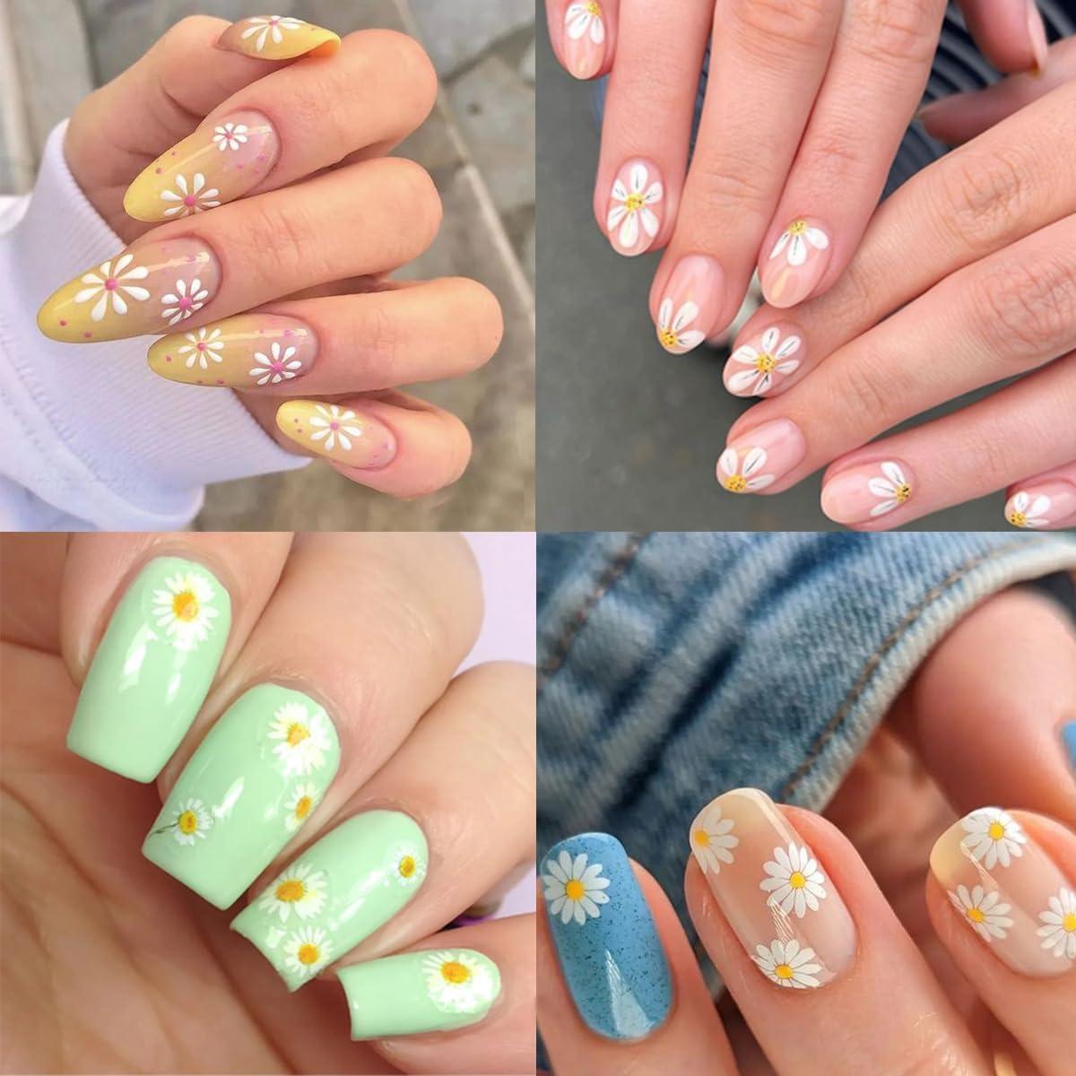 Calcomanías de Uñas 3D ZRZETREB Flores Margaritas 6 Hojas