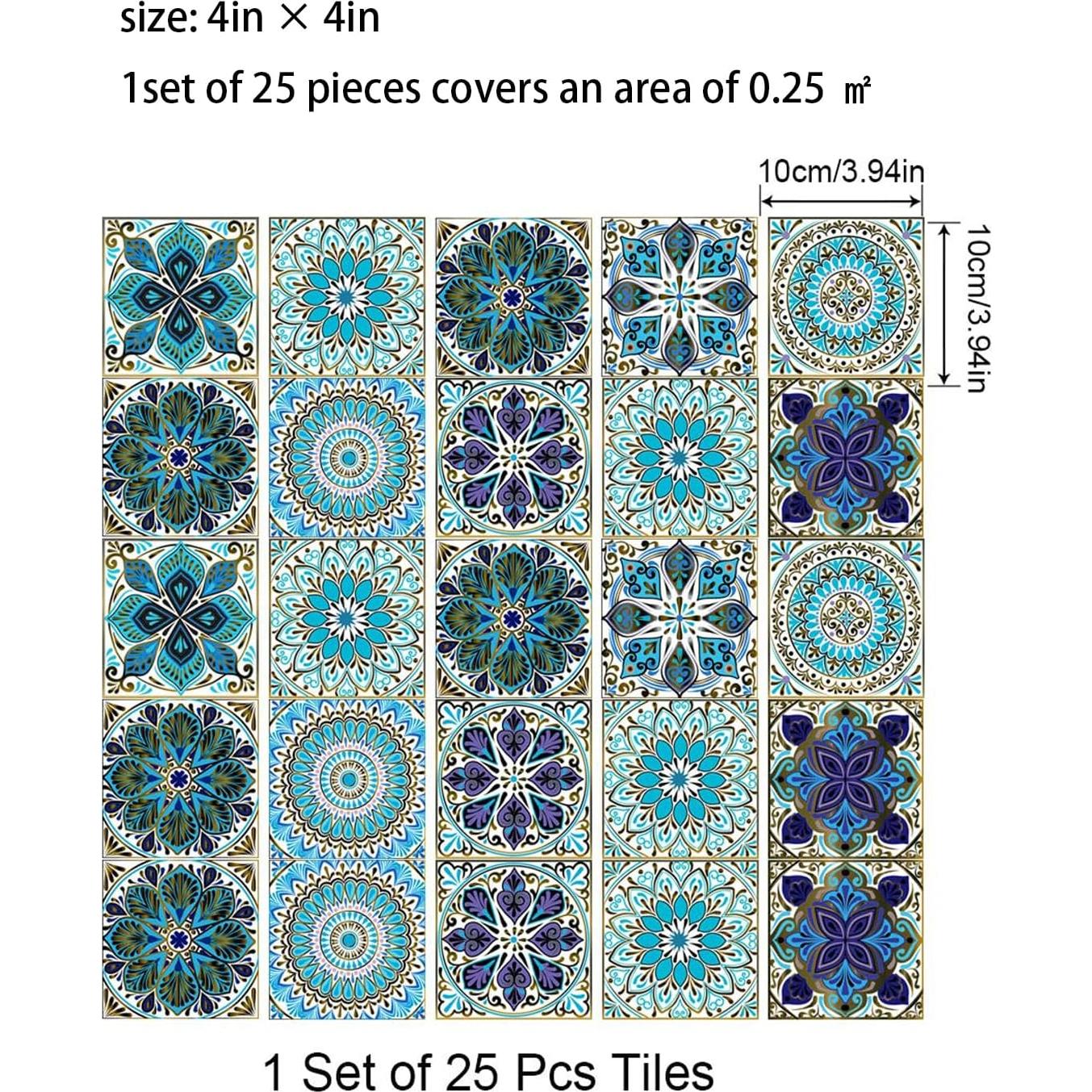 Calcomanías de Azulejo Mandala Jacklove 25 Piezas 10x10cm