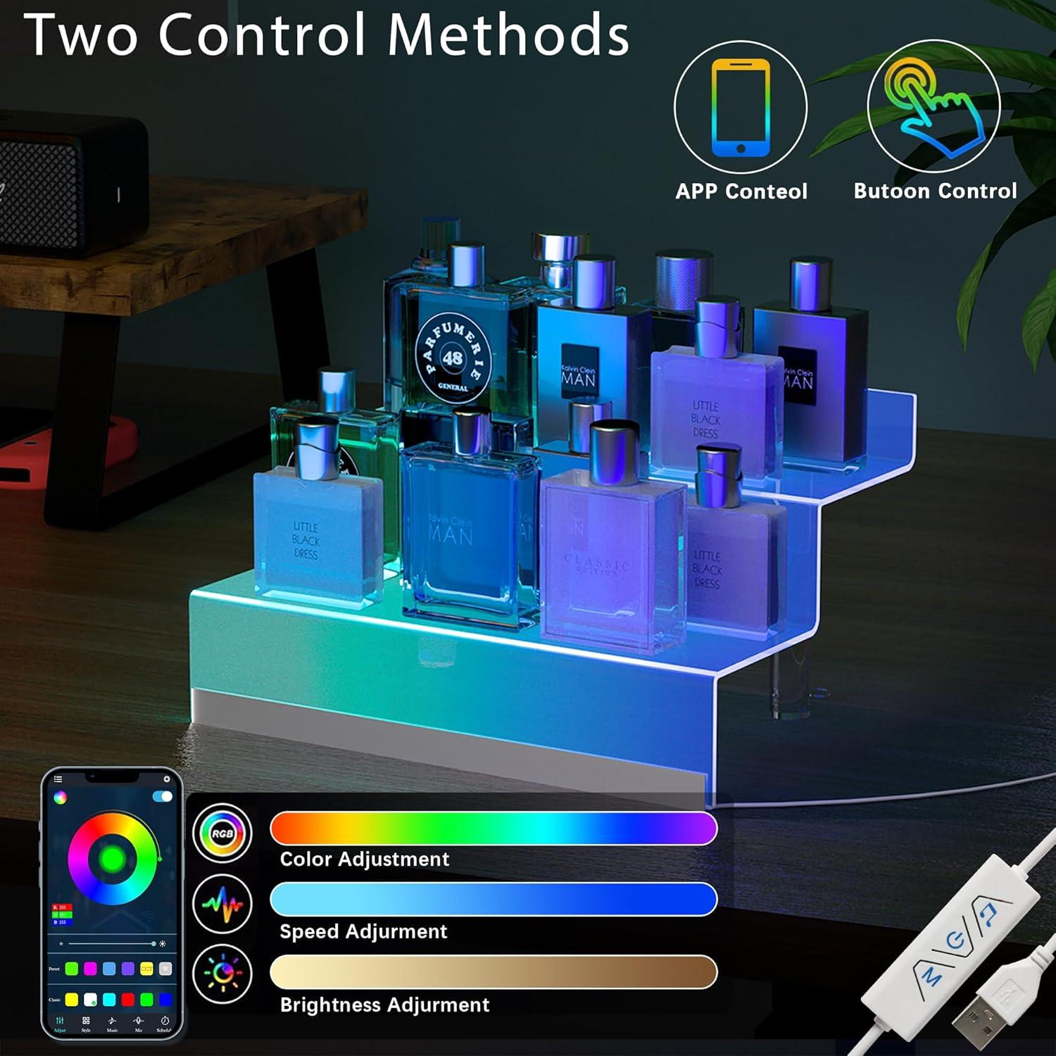 Organizador acrílico de 30.48 cm con luz LED - Soporte para perfumes y figuras