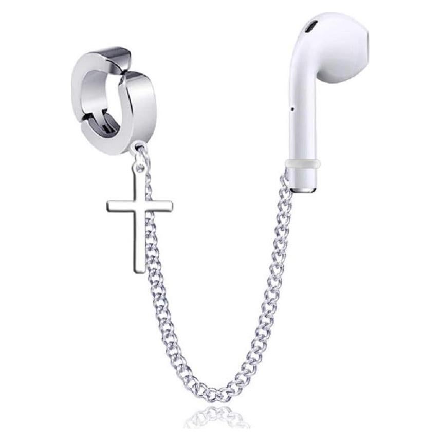 1 Pair Creative Earring Strap Wireless Earphone Holder Connector Unisex Anti-Lost Stainless Steel Earring for AirPods Compatible with 2&1 3/Pro