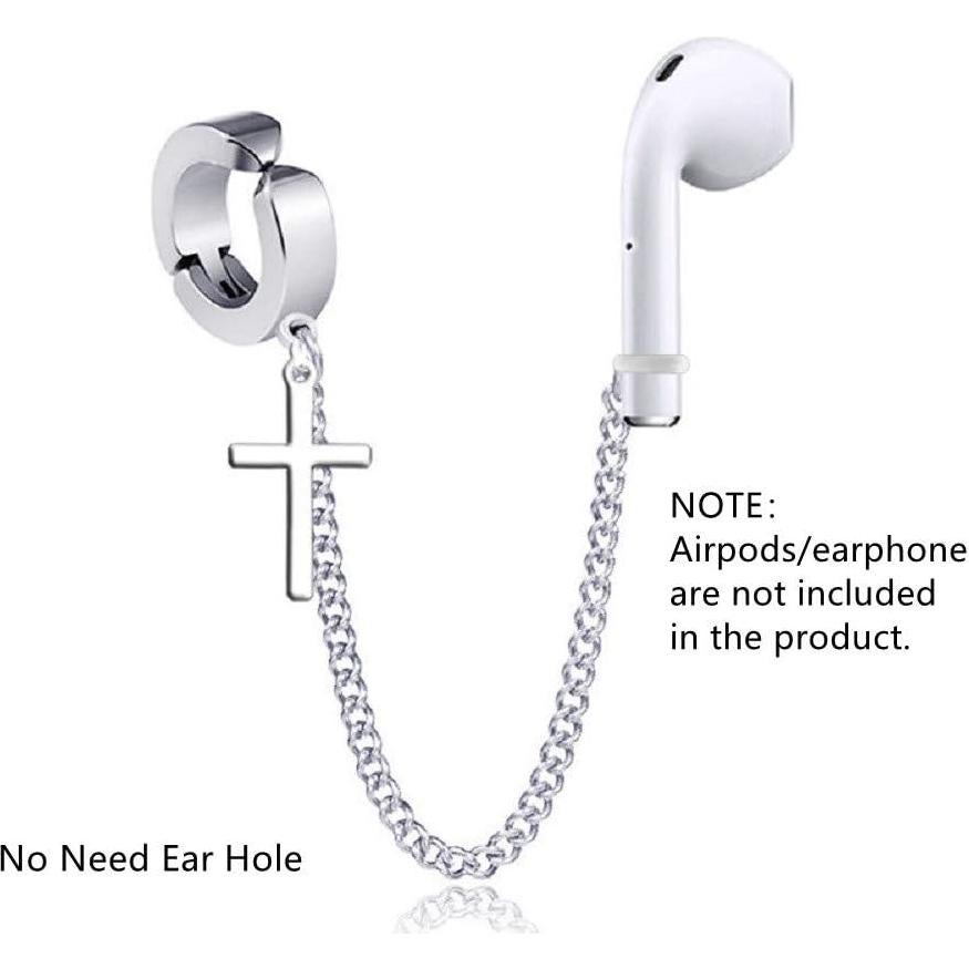 1 Pair Creative Earring Strap Wireless Earphone Holder Connector Unisex Anti-Lost Stainless Steel Earring for AirPods Compatible with 2&1 3/Pro