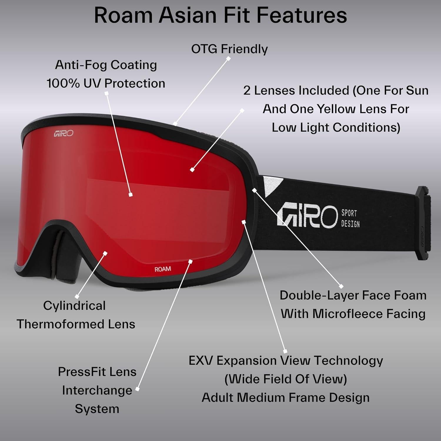 Gafas de Esquí Giro Roam Ajuste Asiático - Antivaho OTG
