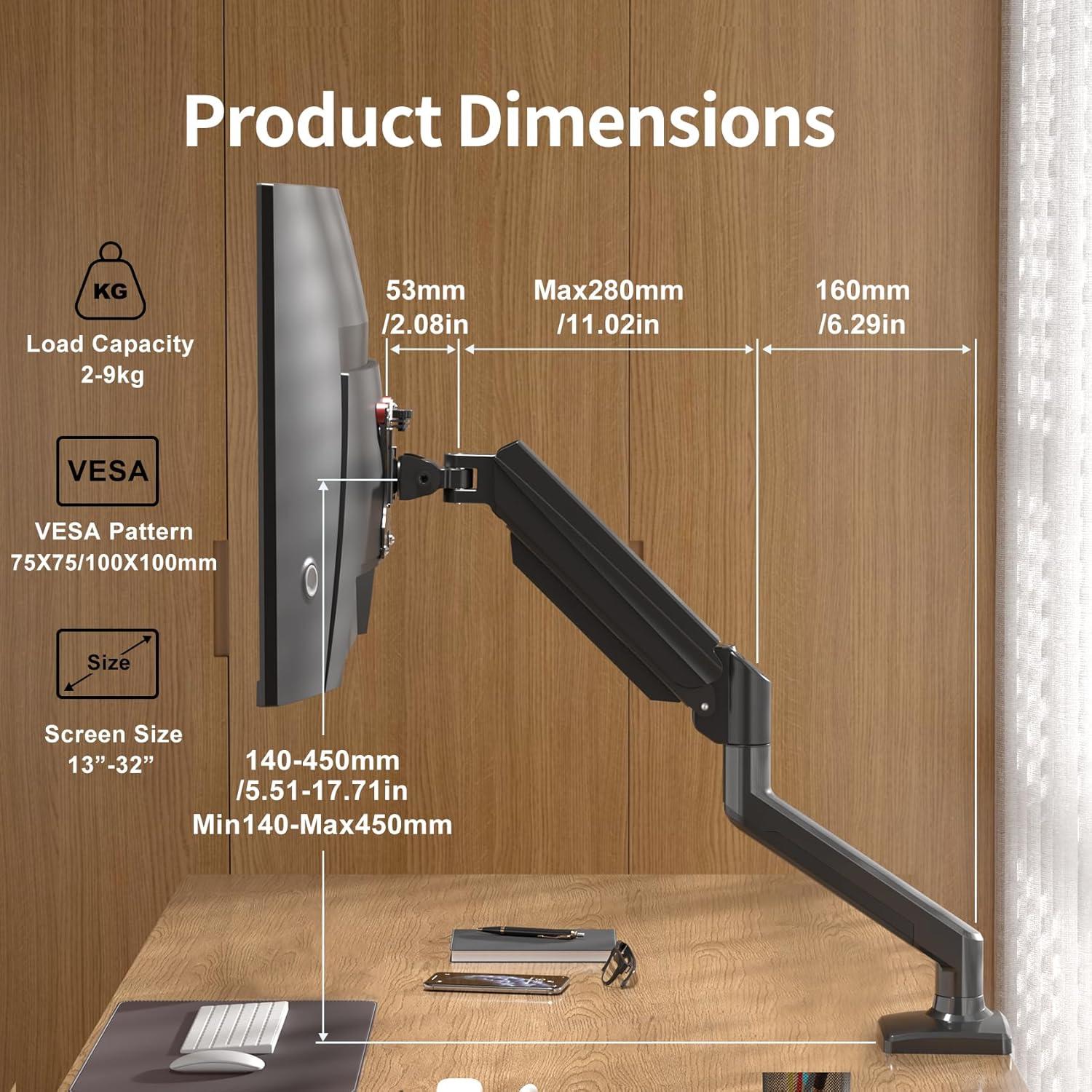 Soporte de Brazo para Monitor Único SUPTEK 13-32" Negro