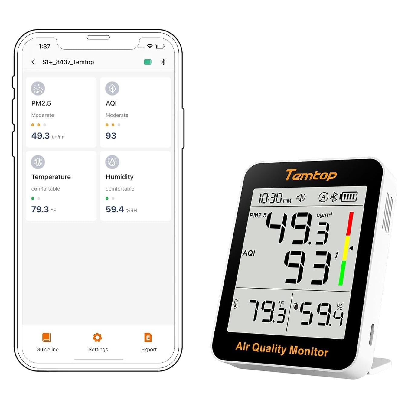 Monitor de Calidad del Aire Temtop S1+ con PM2.5 y Humedad