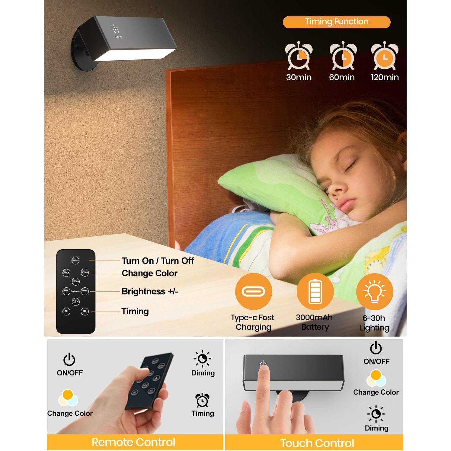 2 Apliques de Pared Recargables DetarZinLED con Control Remoto