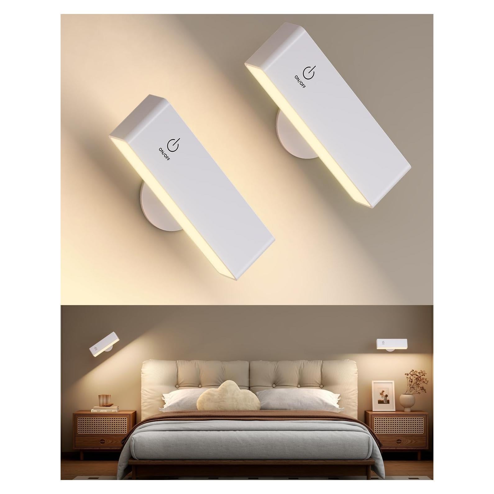 Aplique de Pared Recargable DetarZinLED 2 Pcs Blanco 360°