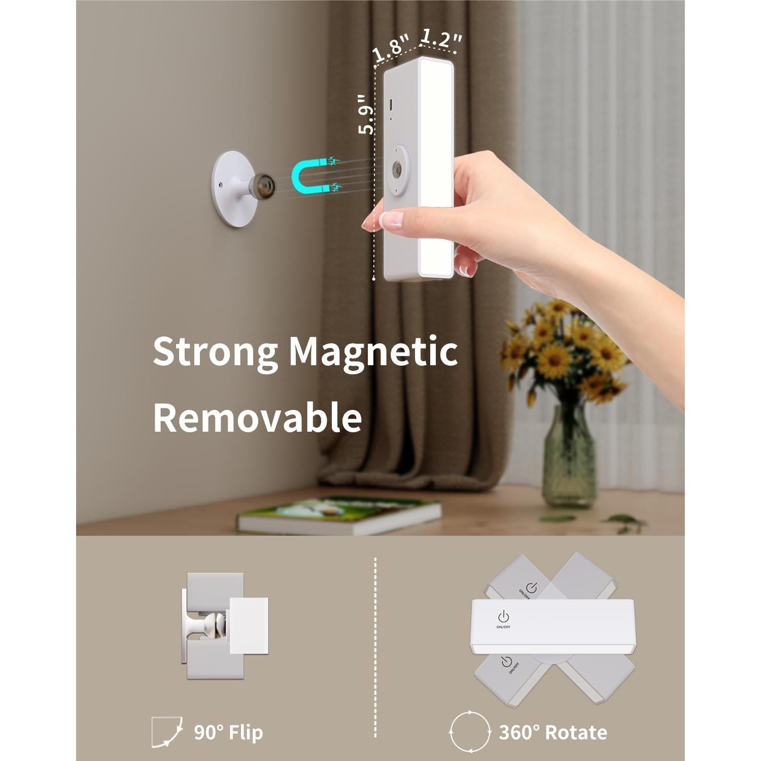 Aplique de Pared Recargable DetarZinLED 2 Pcs Blanco 360°