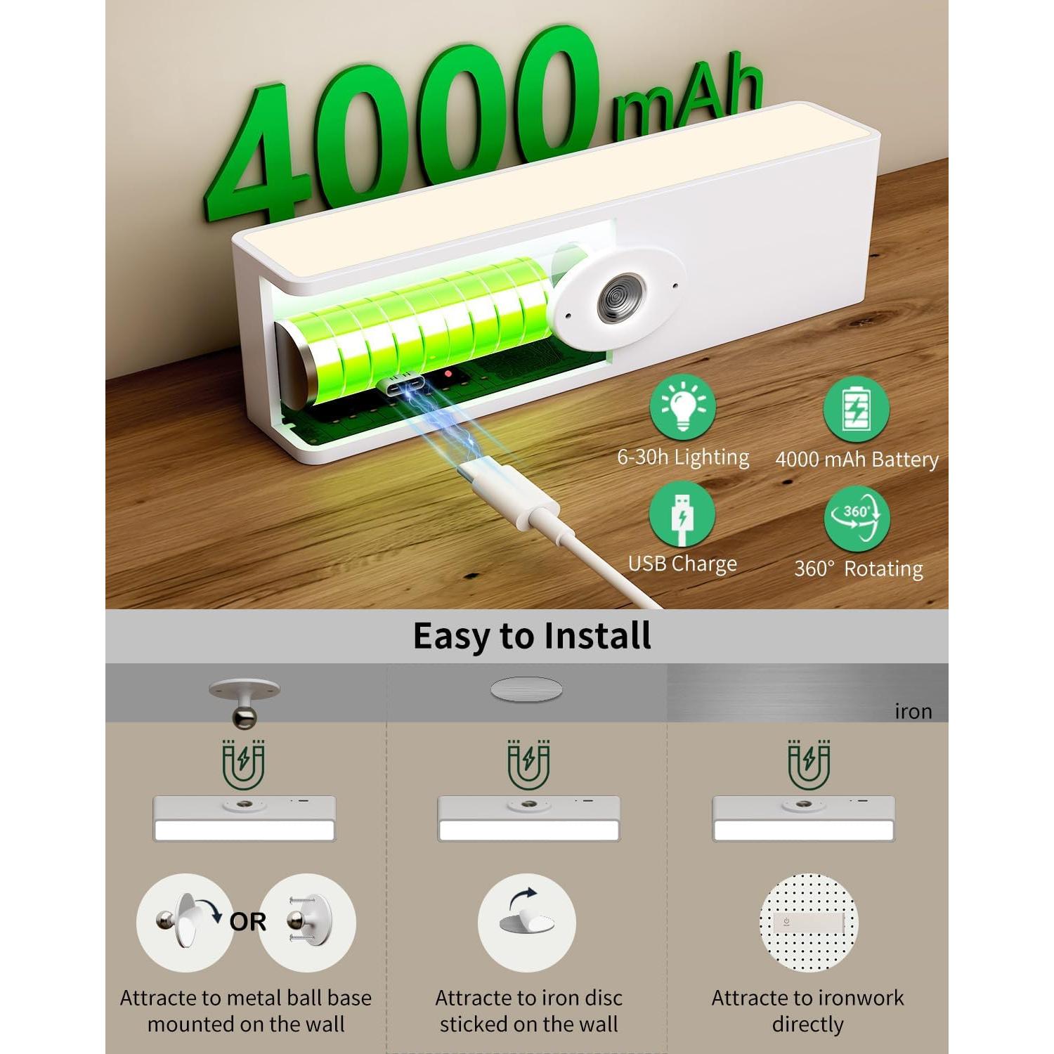 Aplique de Pared Recargable DetarZinLED 2 Pcs Blanco 360°