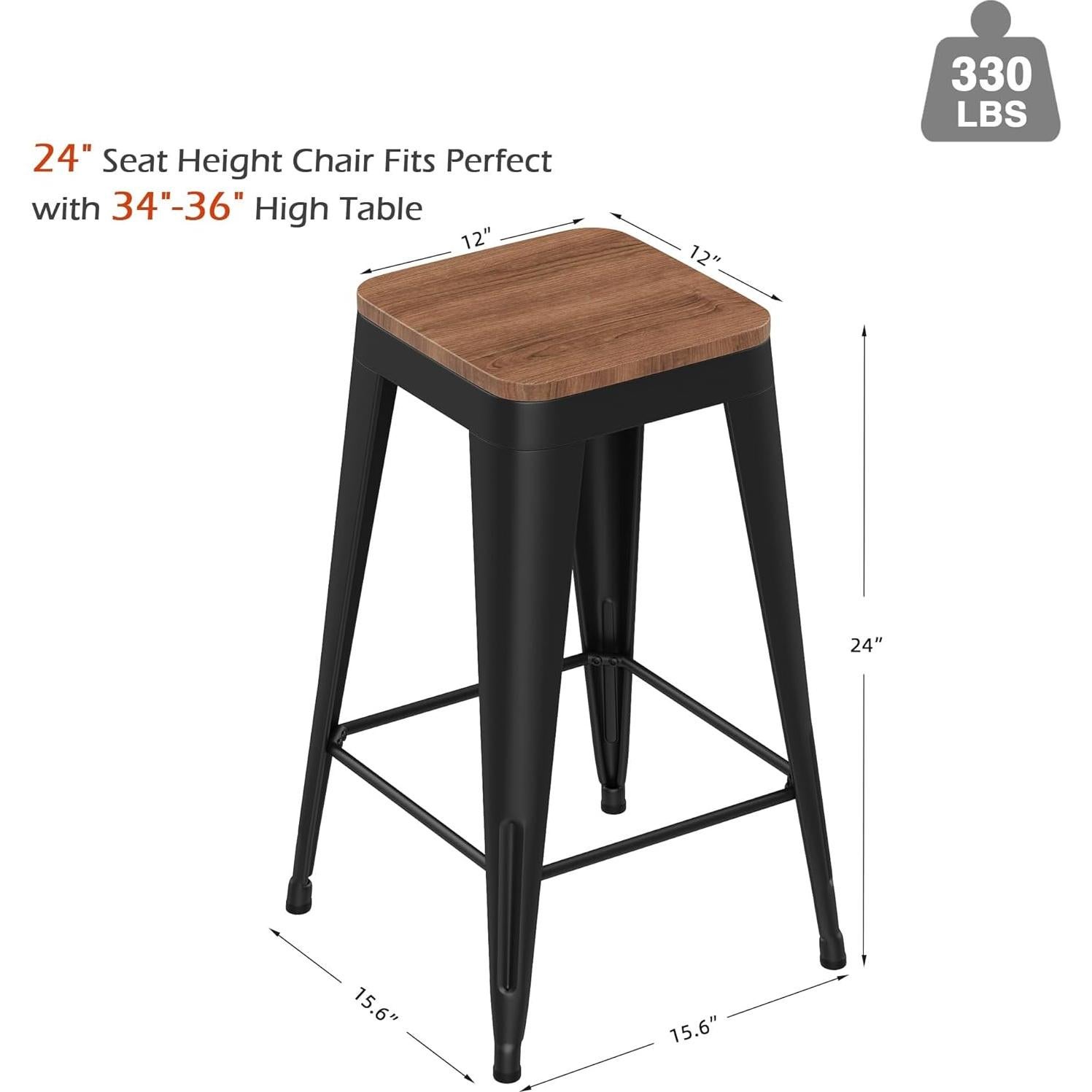 Conjunto de 4 taburetes de bar Arlunar home 61 cm metal y madera