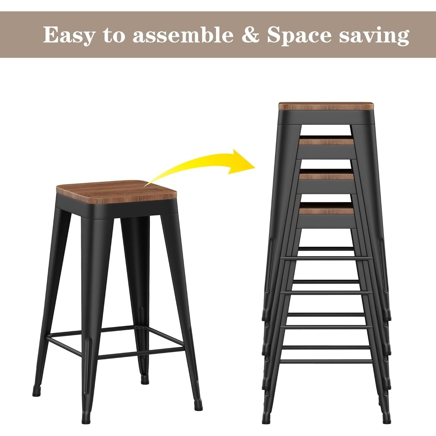 Conjunto de 4 taburetes de bar Arlunar home 61 cm metal y madera