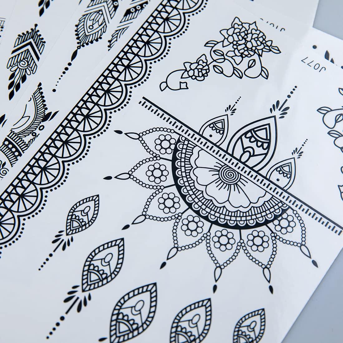 Calcomanías de Tatuaje de Henna Xmasir 12 Hojas Rojas y Negras