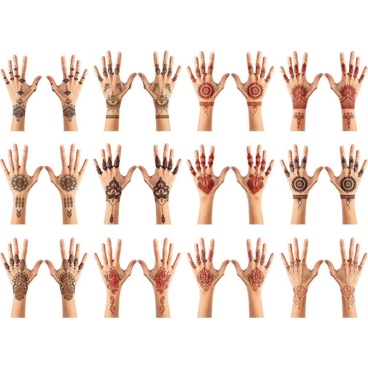 Calcomanías de Tatuaje de Henna Xmasir 12 Hojas Rojas y Negras