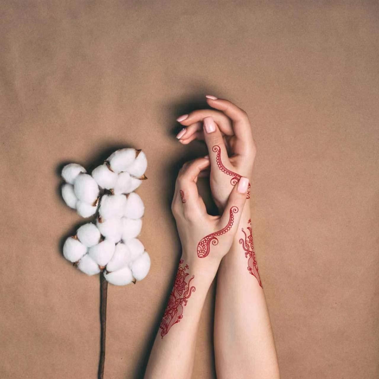 Calcomanías de Tatuaje de Henna Xmasir 12 Hojas Rojas y Negras