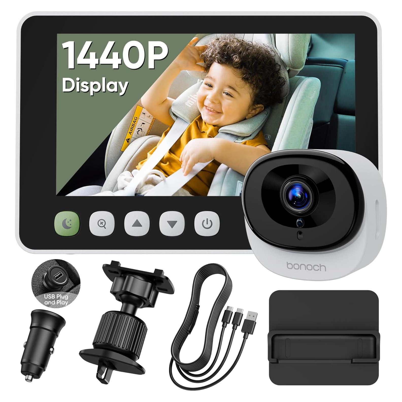 Cámara de Coche para Bebés Bonoch 5" 1440P Rotativa 360°