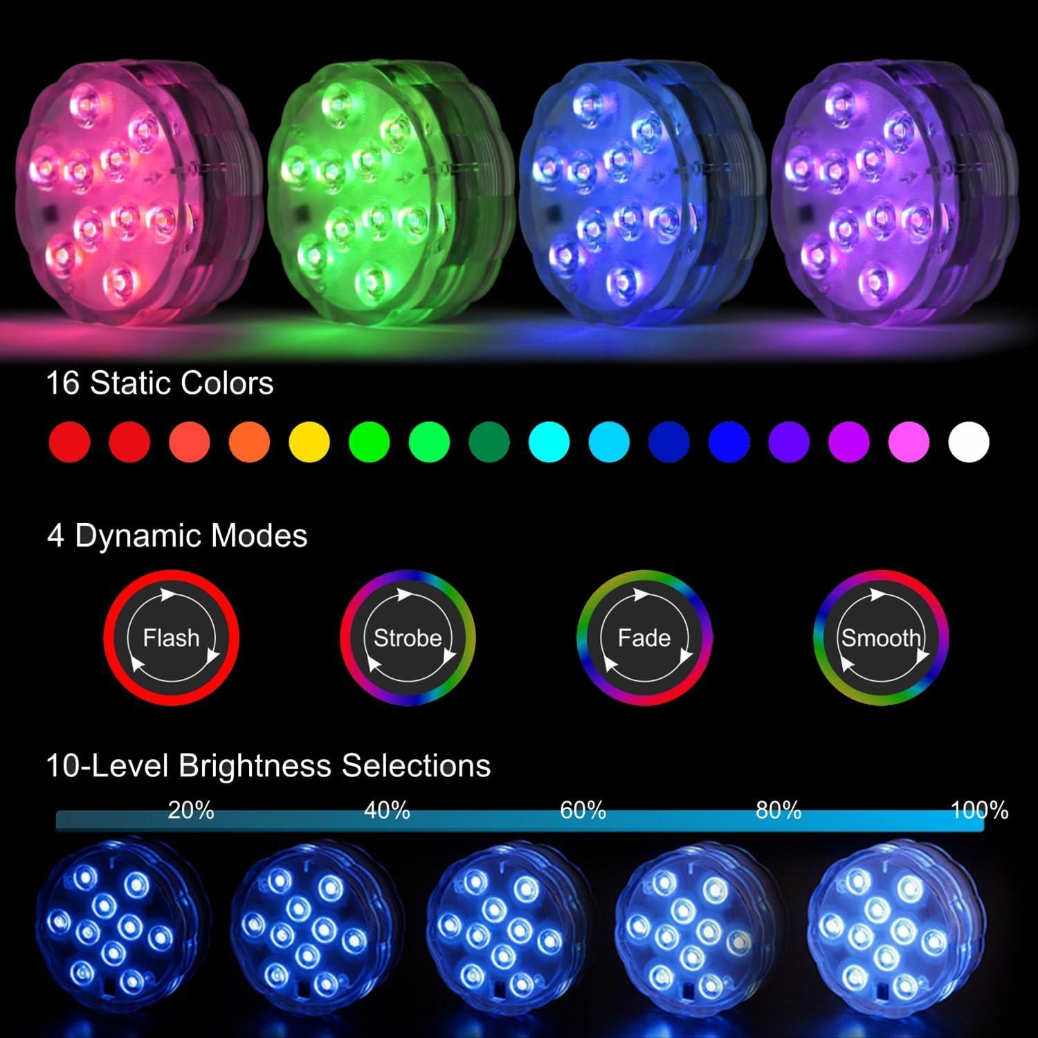 Luces LED sumergibles Tripop TP-SLL2RGBR4 con control remoto
