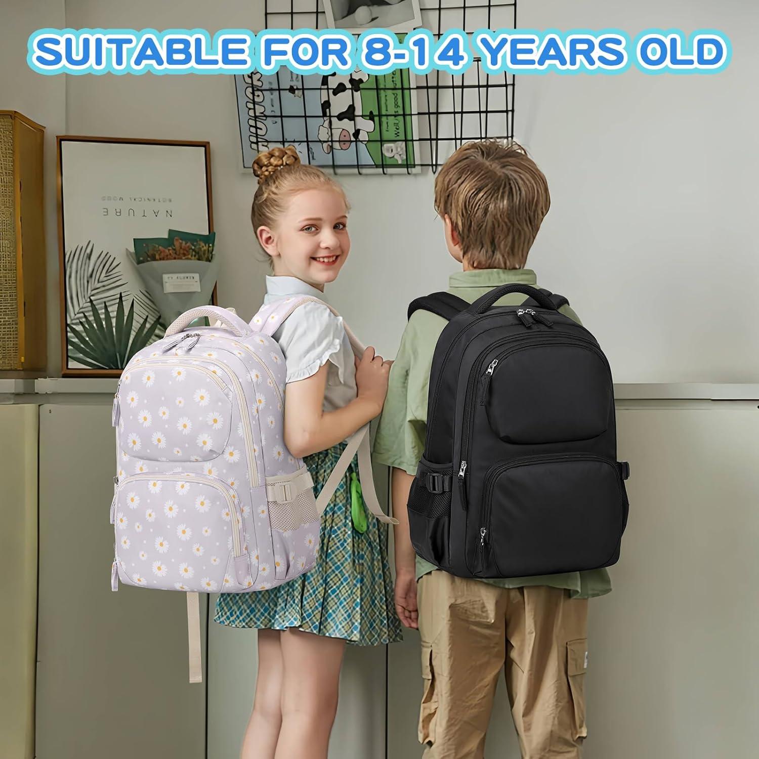 Mochila Escolar Niños ASKSKY con Estuche Negro 45x20x33 cm