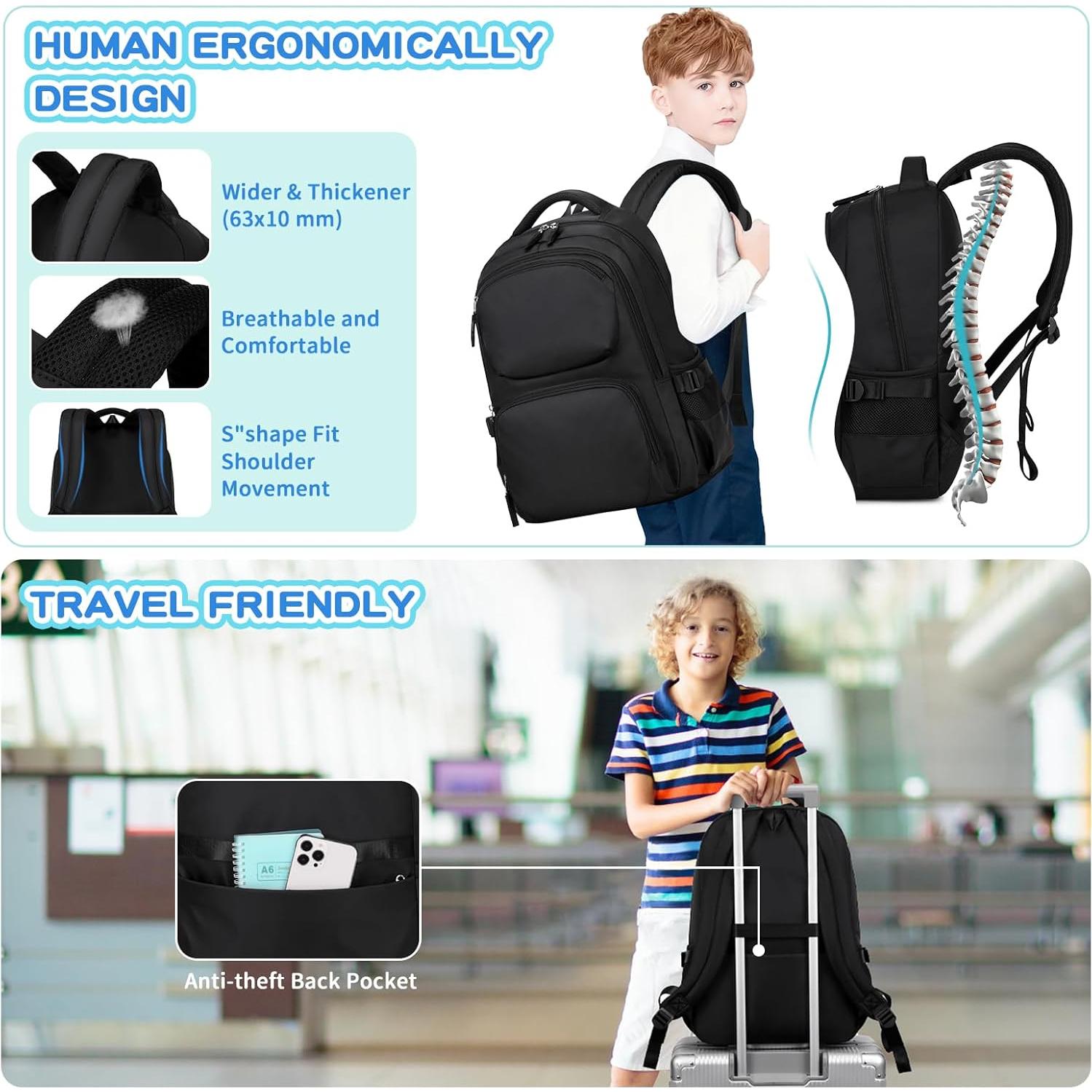 Mochila Escolar Niños ASKSKY con Estuche Negro 45x20x33 cm