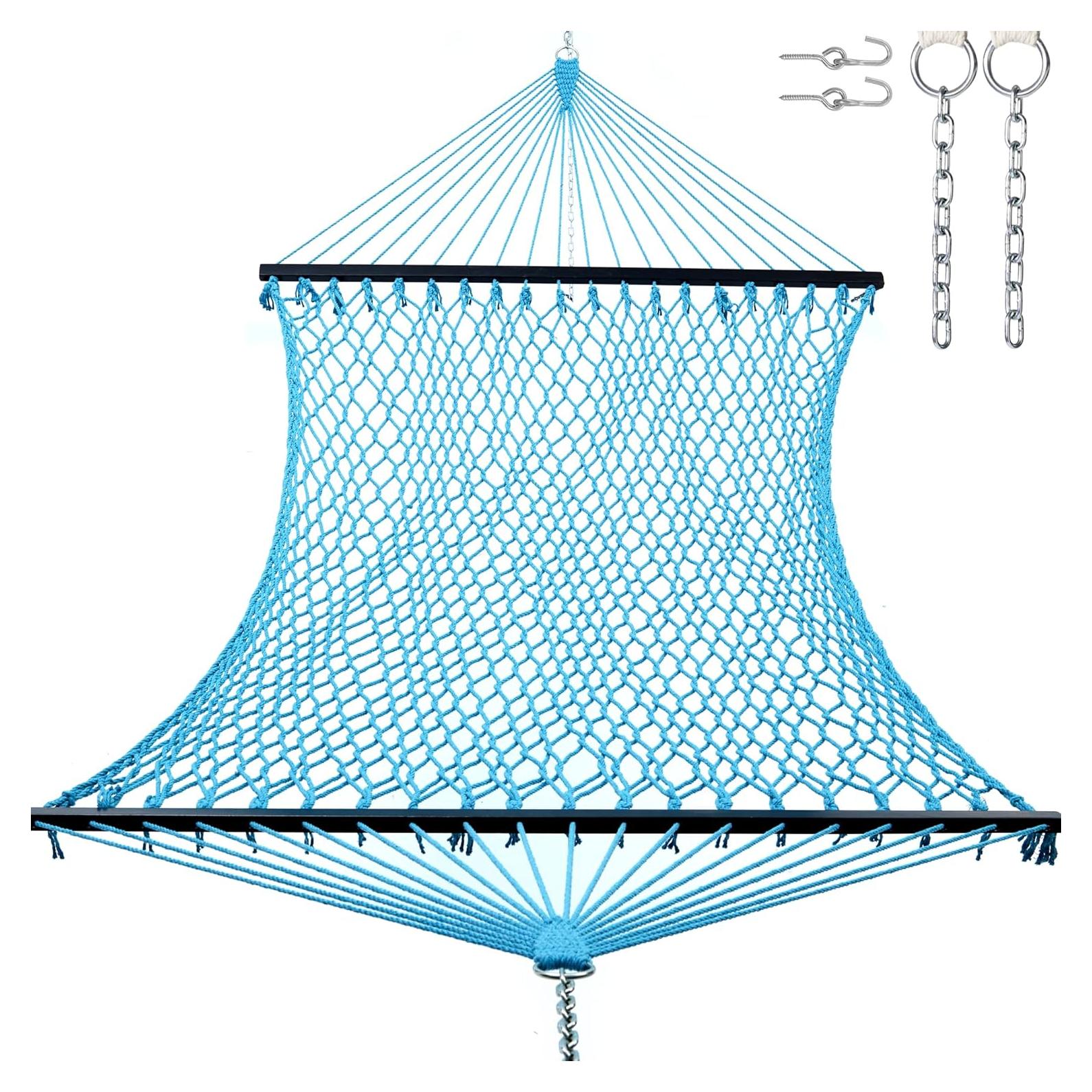 Hamaca Doble de Cuerda Algodón Gafete 12 Pies Aqua 204 kg