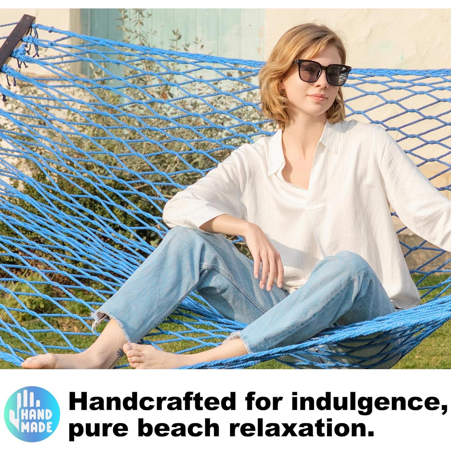 Hamaca Doble de Cuerda Algodón Gafete 12 Pies Aqua 204 kg