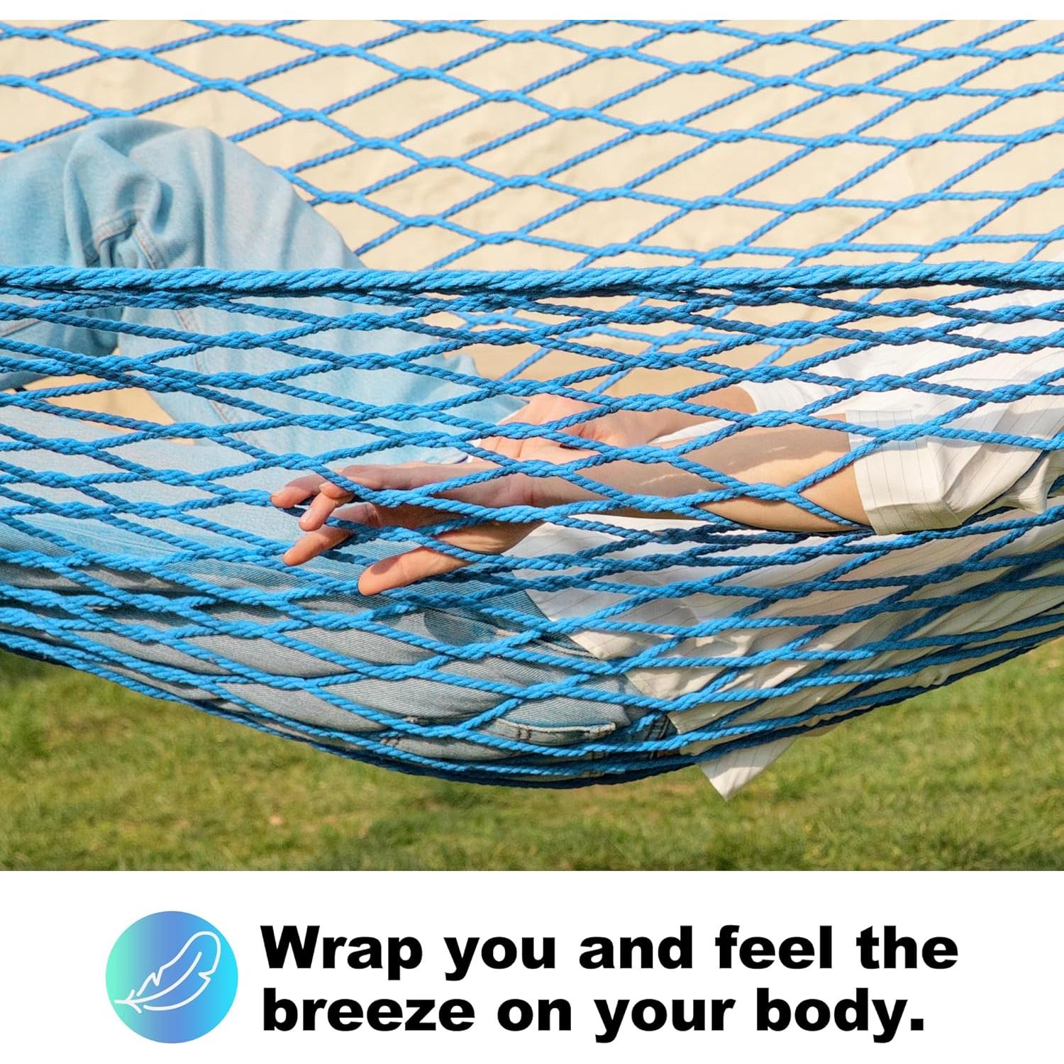 Hamaca Doble de Cuerda Algodón Gafete 12 Pies Aqua 204 kg