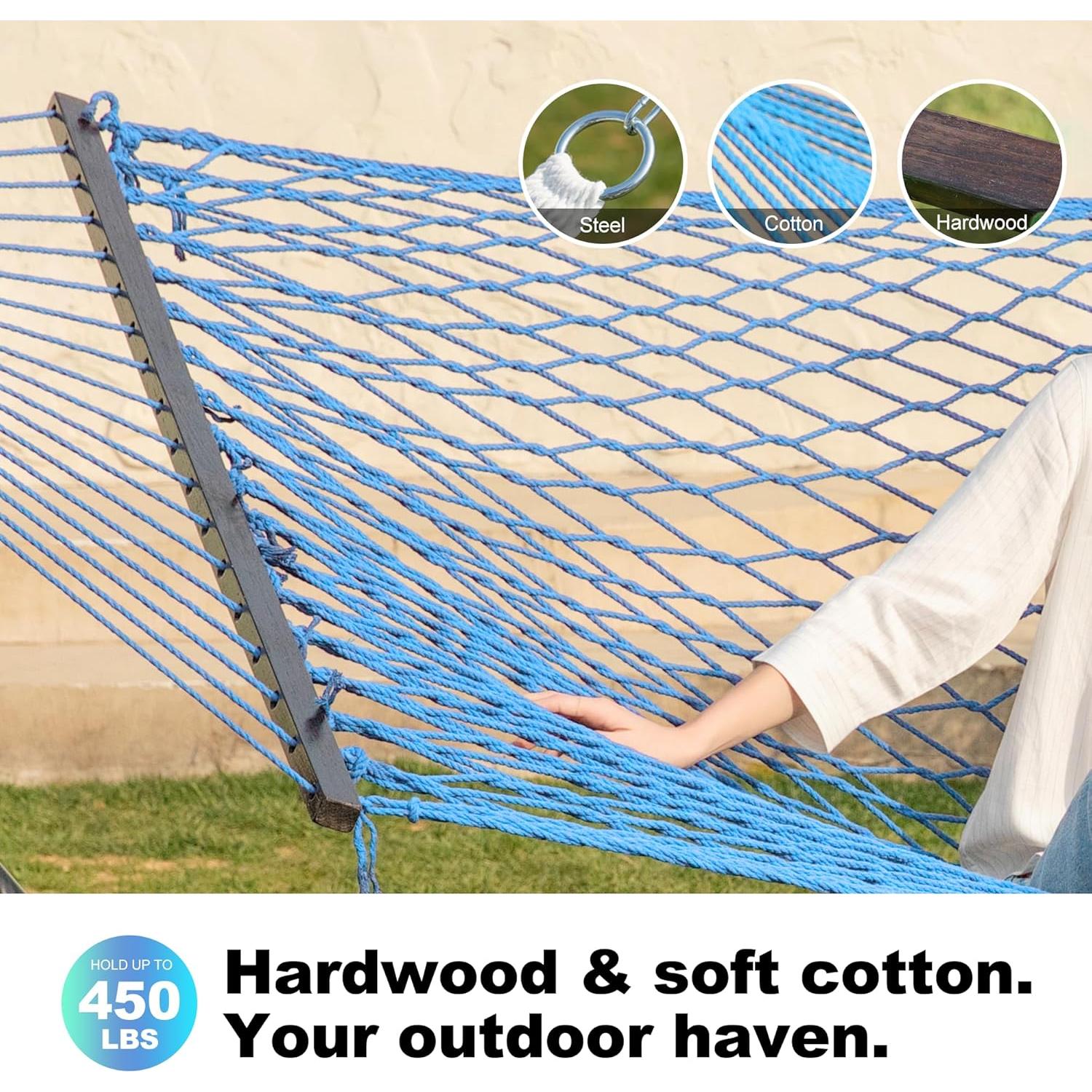 Hamaca Doble de Cuerda Algodón Gafete 12 Pies Aqua 204 kg