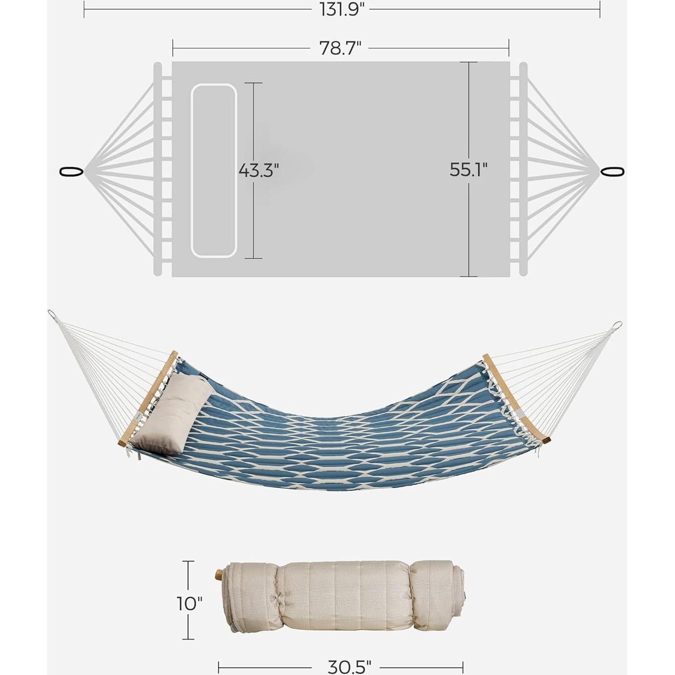 Hamaca Acolchada SONGMICS 200x140 cm, Soporta 225 kg, Azul y Beige