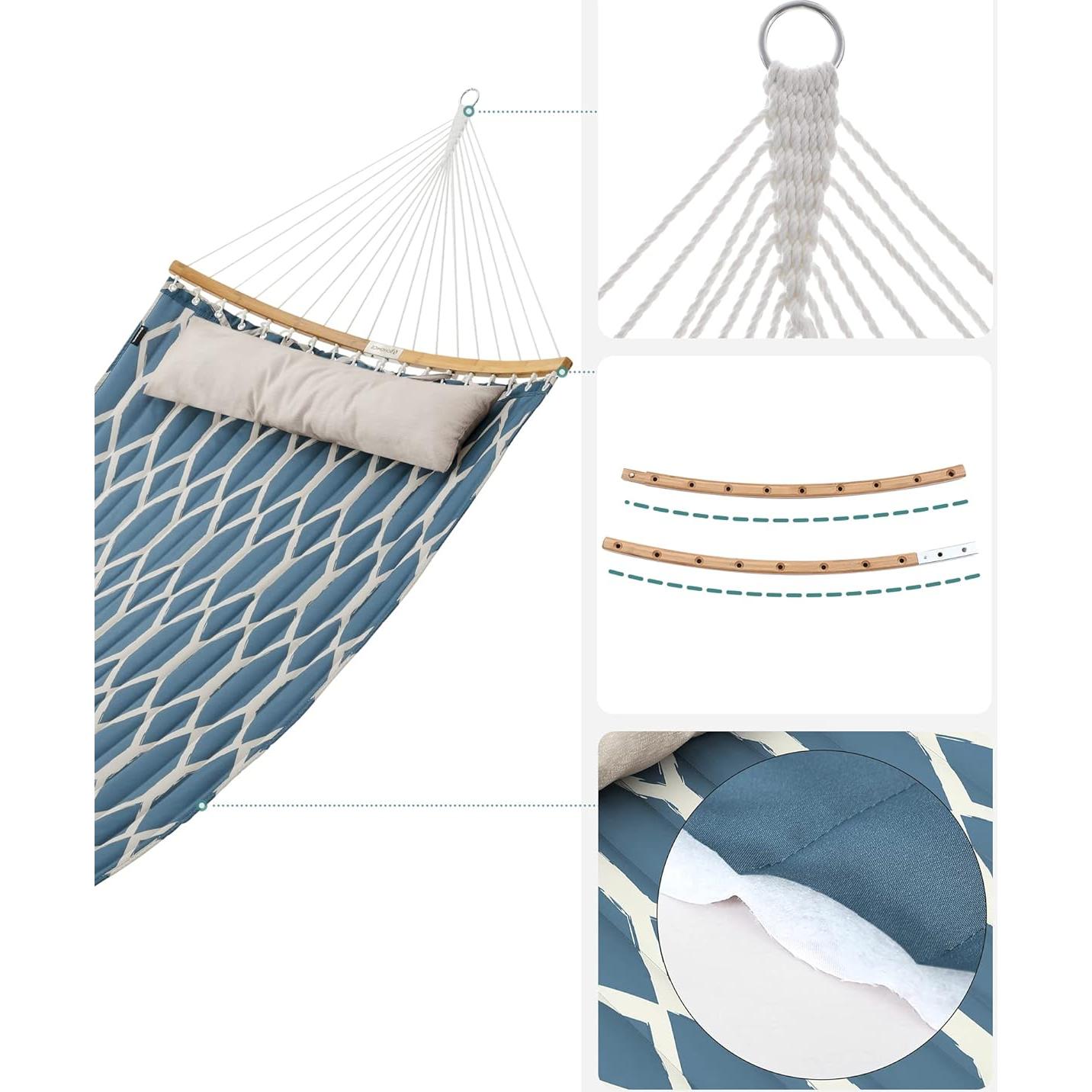 Hamaca Acolchada SONGMICS 200x140 cm, Soporta 225 kg, Azul y Beige