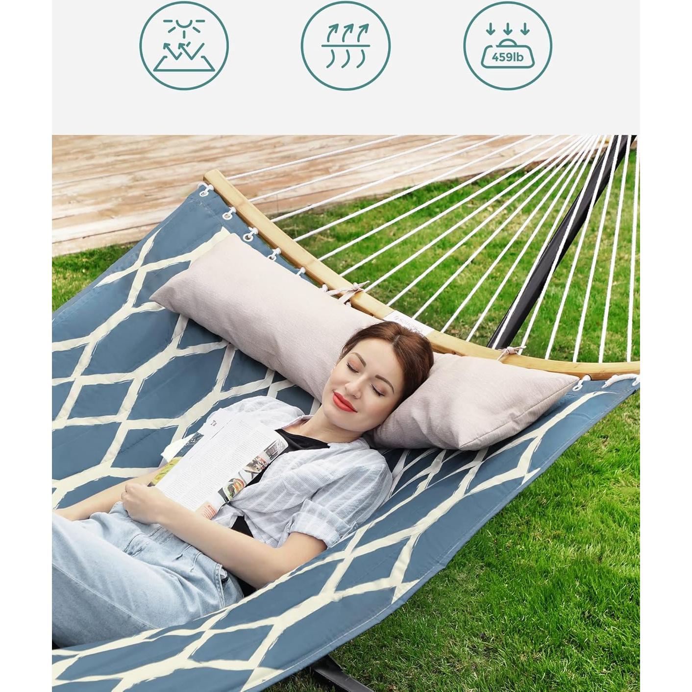Hamaca Acolchada SONGMICS 200x140 cm, Soporta 225 kg, Azul y Beige